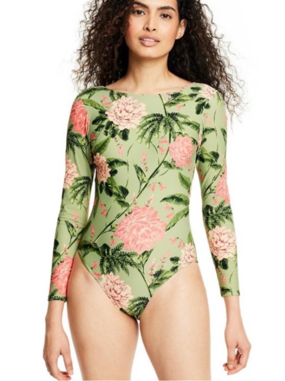 NWT Aguabendita x Target Long-Sleeve Floral One-Piece Swimsuit - Green/Pink